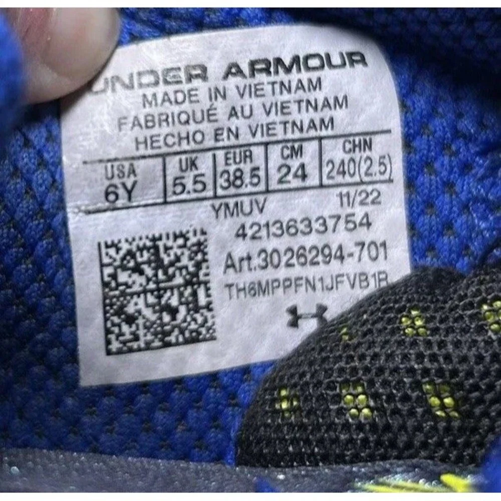 Under Armour Basketball Shoes Kids Size 6Y Yellow Blue Curry Flow 10 Bang Bang